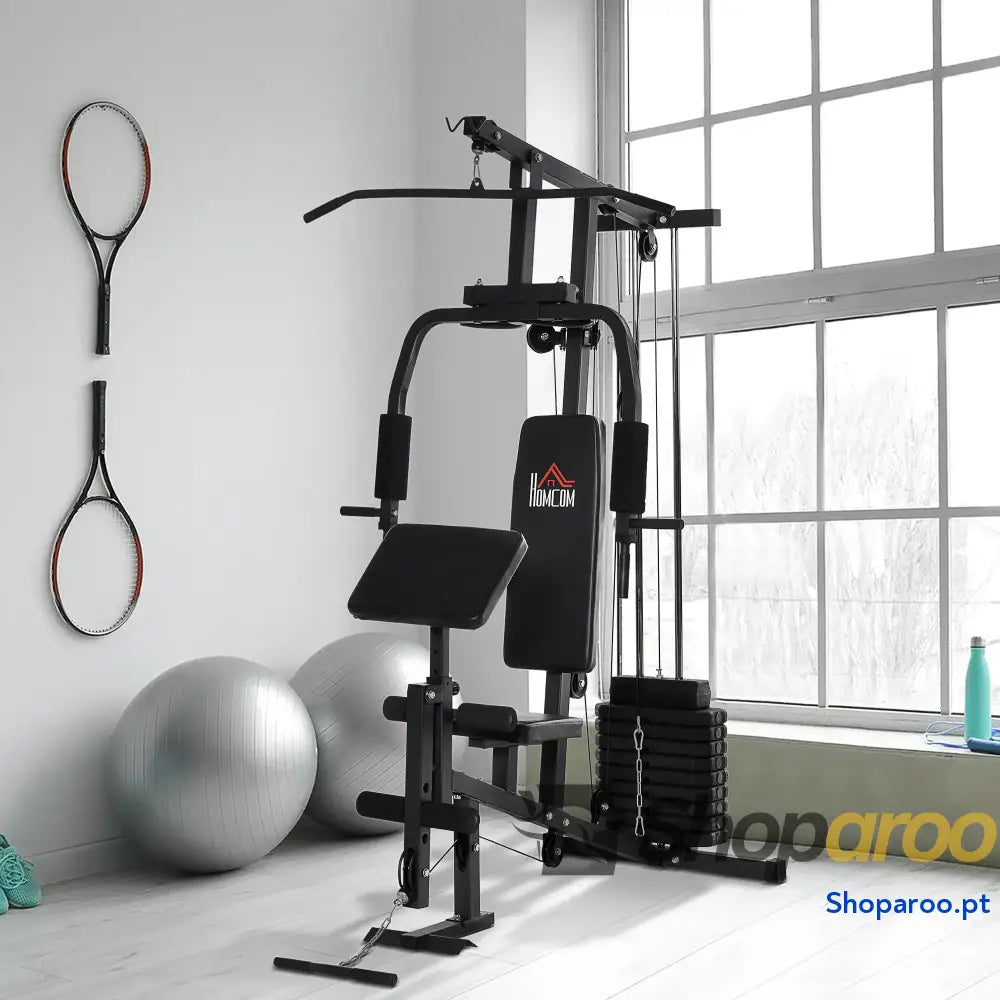 Máquina Multi Estação de Musculação com Estribo para Pernas e Placas Peso 45kg Treinamento Fitness em Casa Academia