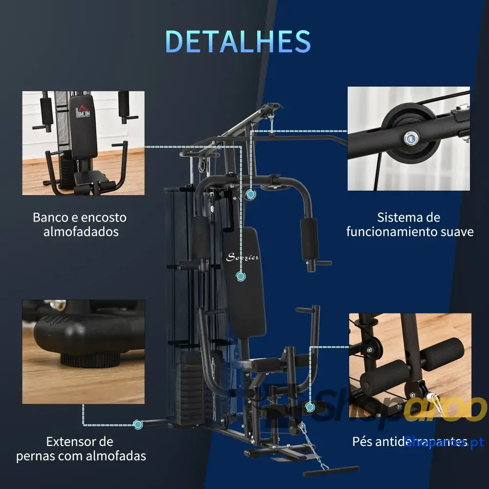 Máquina Multi Estação de Musculação com Placas Peso 45kg Carga Máxima 120kg para Treinamento Fitness 150x110x210cm Preto