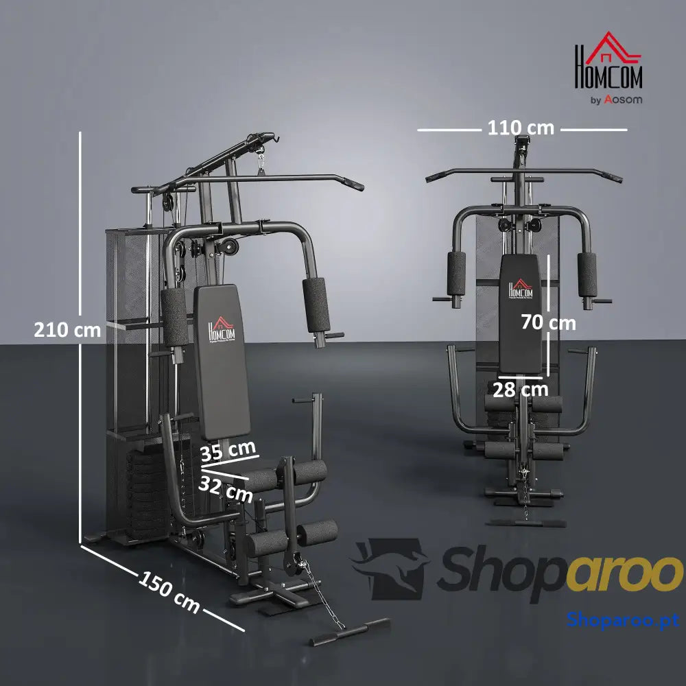Máquina Multi Estação de Musculação com Placas Peso 45kg Carga Máxima 120kg para Treinamento Fitness 150x110x210cm Preto