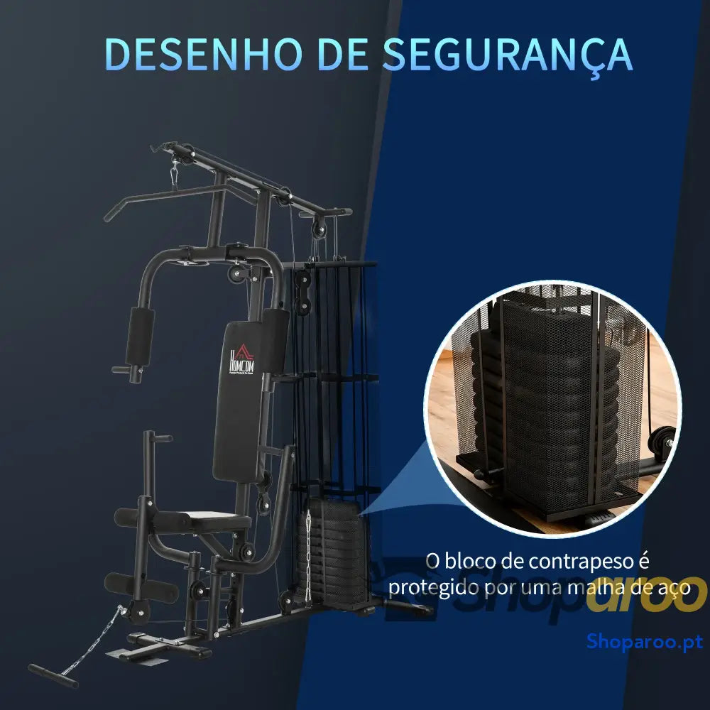 Máquina Multi Estação de Musculação com Placas Peso 45kg Carga Máxima 120kg para Treinamento Fitness 150x110x210cm Preto