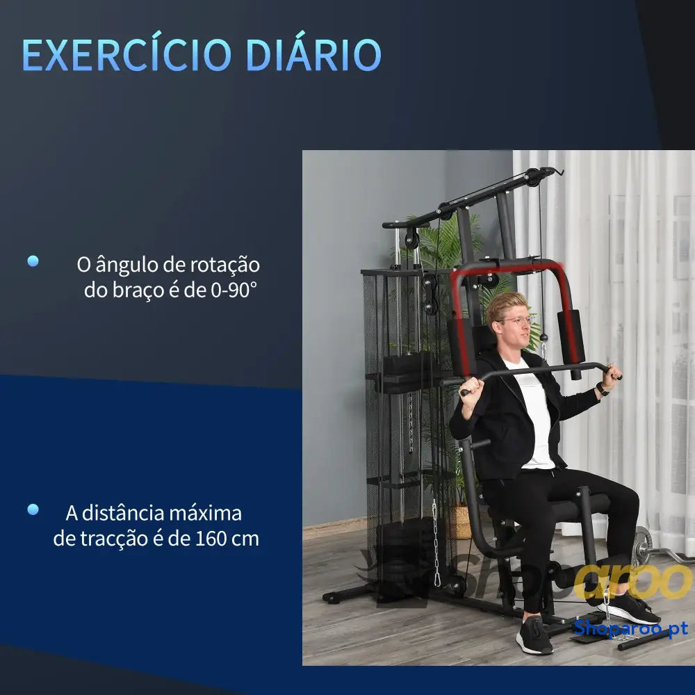 Máquina Multi Estação de Musculação com Placas Peso 45kg Carga Máxima 120kg para Treinamento Fitness 150x110x210cm Preto