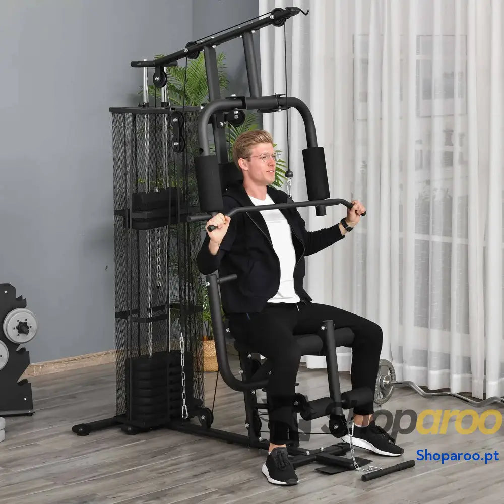 Máquina Multi Estação de Musculação com Placas Peso 45kg Carga Máxima 120kg para Treinamento Fitness 150x110x210cm Preto