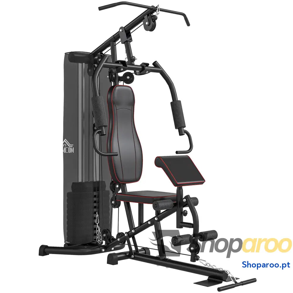Máquina Multi Estação de Treino com Pesos Ajustáveis Press Perna e Polia para Ginásio em Casa 170x104x205 cm Preto