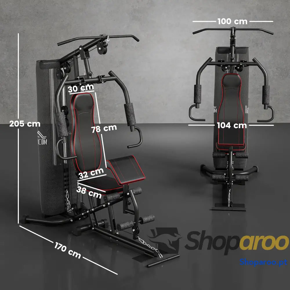 Máquina Multi Estação de Treino com Pesos Ajustáveis Press Perna e Polia para Ginásio em Casa 170x104x205 cm Preto