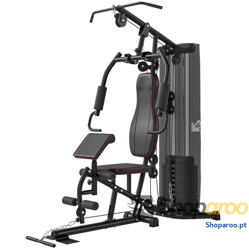 Máquina Multi Estação de Treino com Pesos Ajustáveis Press Perna e Polia para Ginásio em Casa 170x104x205 cm Preto