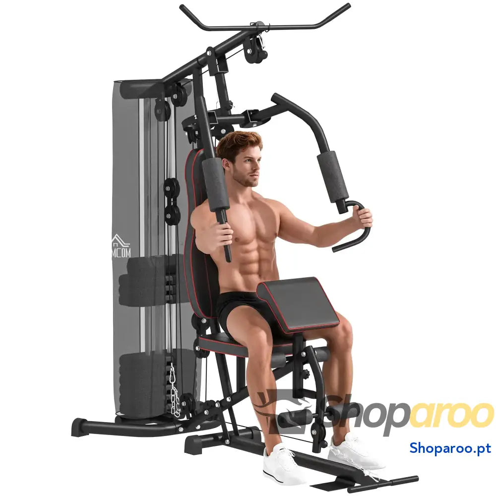 Máquina Multi Estação de Treino com Pesos Ajustáveis Press Perna e Polia para Ginásio em Casa 170x104x205 cm Preto