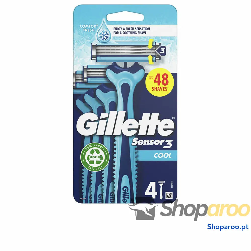 Máquinas de Barbear Descartáveis Gillette SENSOR 3 COOL (4 Unidades)