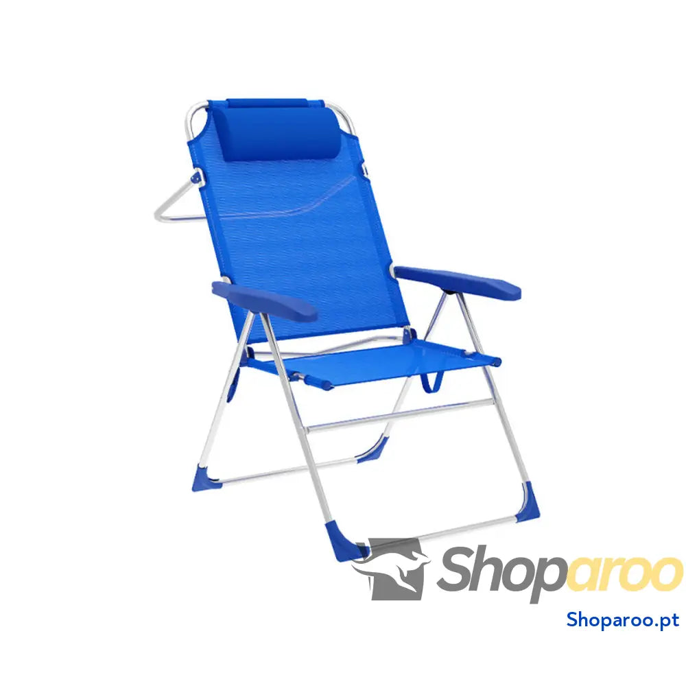 Marbueno Cadeira Dobrável 5 Posições Alumínio com Almofada Azul Praia e Piscina 67X66X99 cm 10247