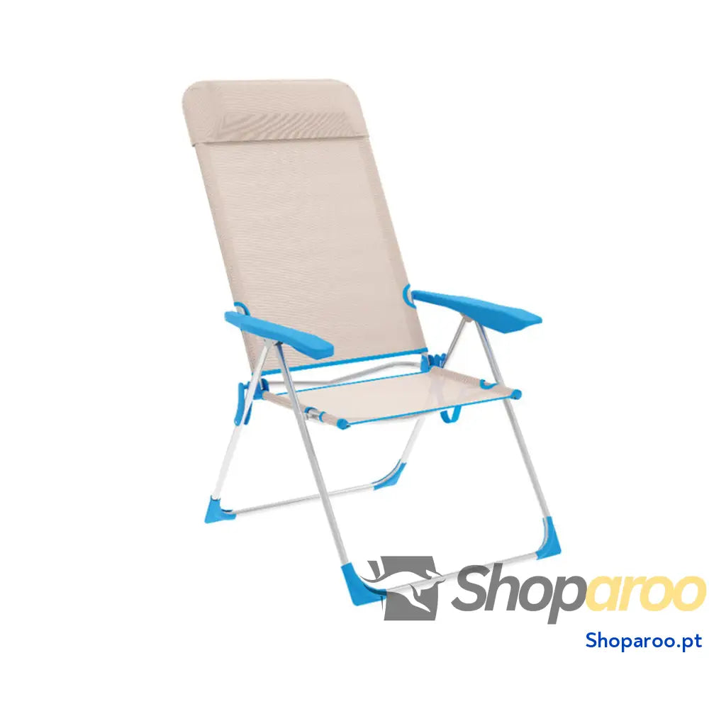 Marbueno Cadeira Dobrável 5 Posições Alumínio com Almofada Bege/Azul Praia e Piscina 69X58X109 cm 10175