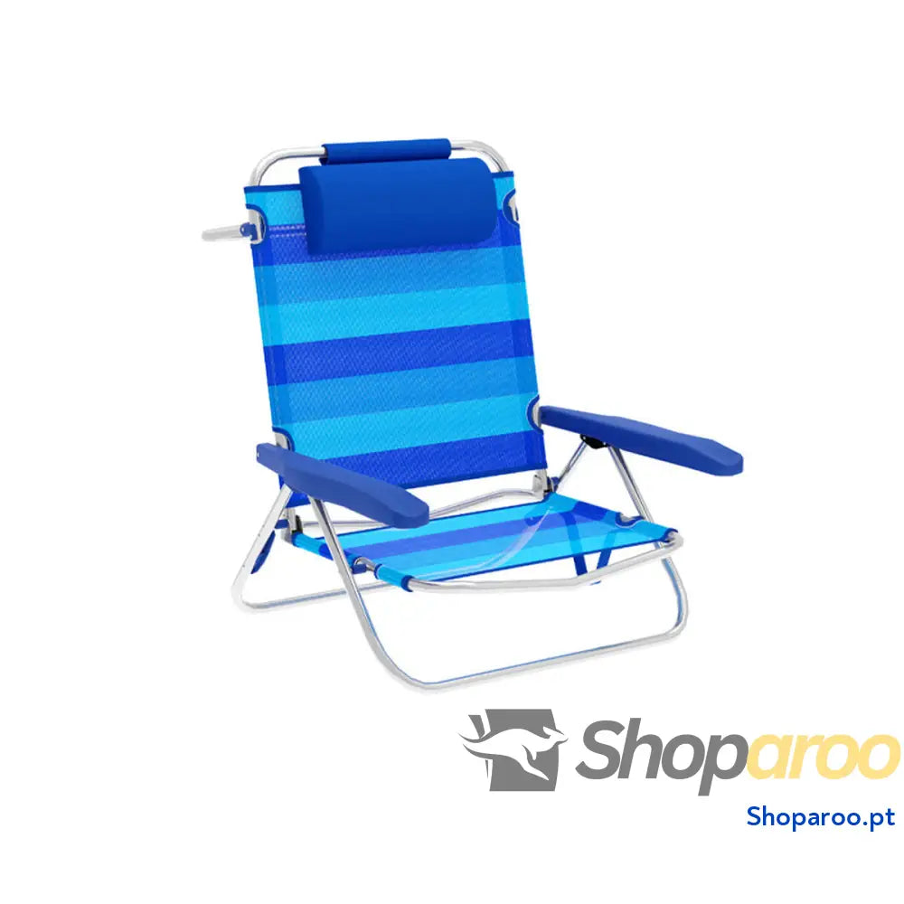 Marbueno Cadeira Dobrável 5 Posições Alumínio com Almofada Listras Azuis Praia e Piscina 61X68X82 cm 10242