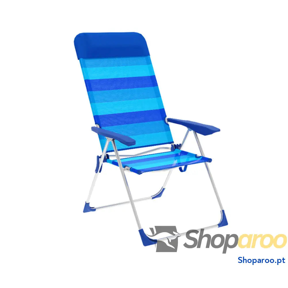 Marbueno Cadeira Dobrável 5 Posições Alumínio com Almofada Listras Azuis Praia e Piscina 69X58X109 cm 10248