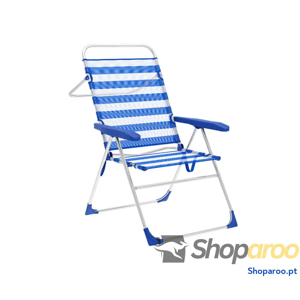 Marbueno Cadeira Dobrável 5 Posições Alumínio Listras Azul e Branco Praia e Piscina 59X61X97 cm 10315