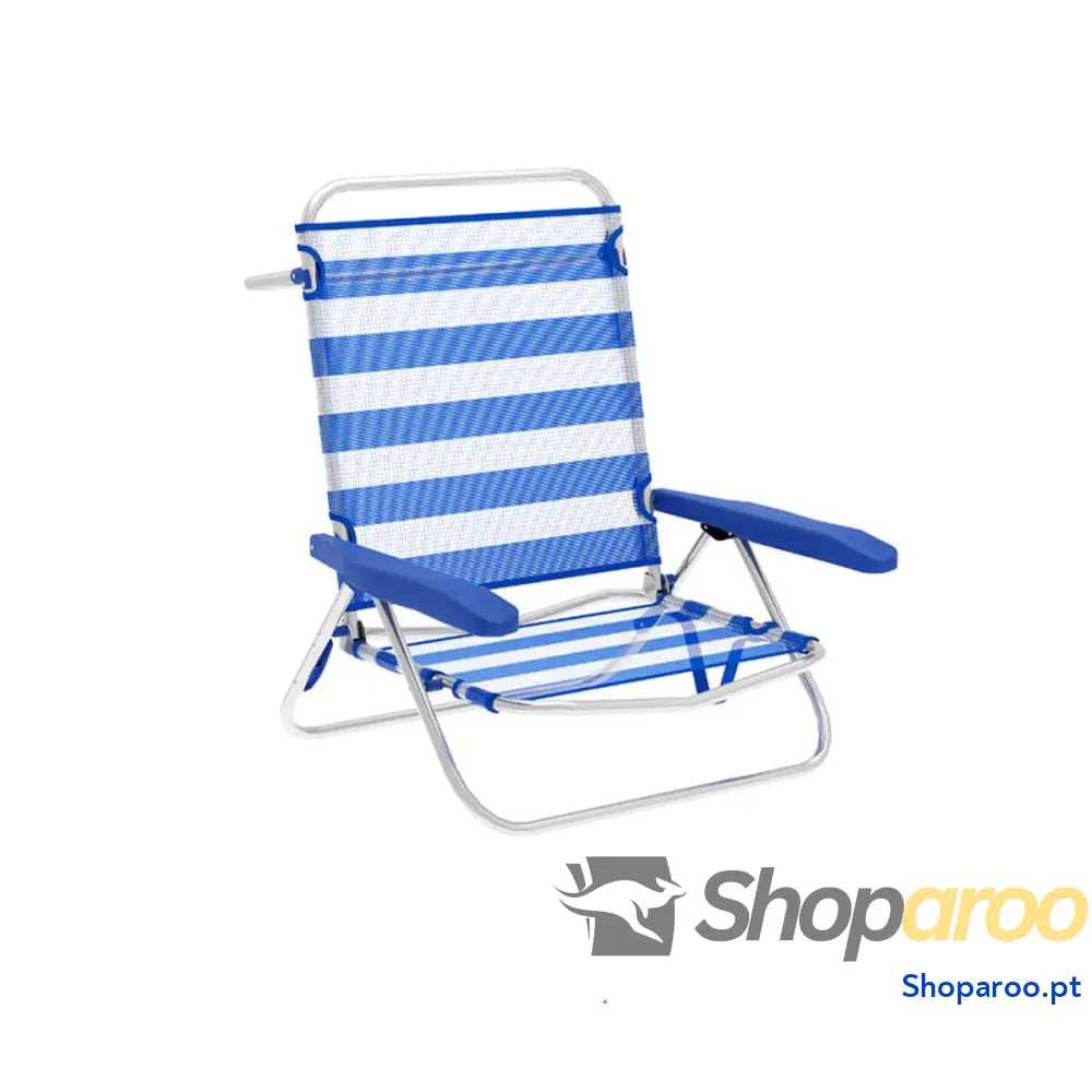 Marbueno Cadeira Dobrável 5 Posições Alumínio Listras Azul e Branco Praia e Piscina 63X76X78 cm 10314