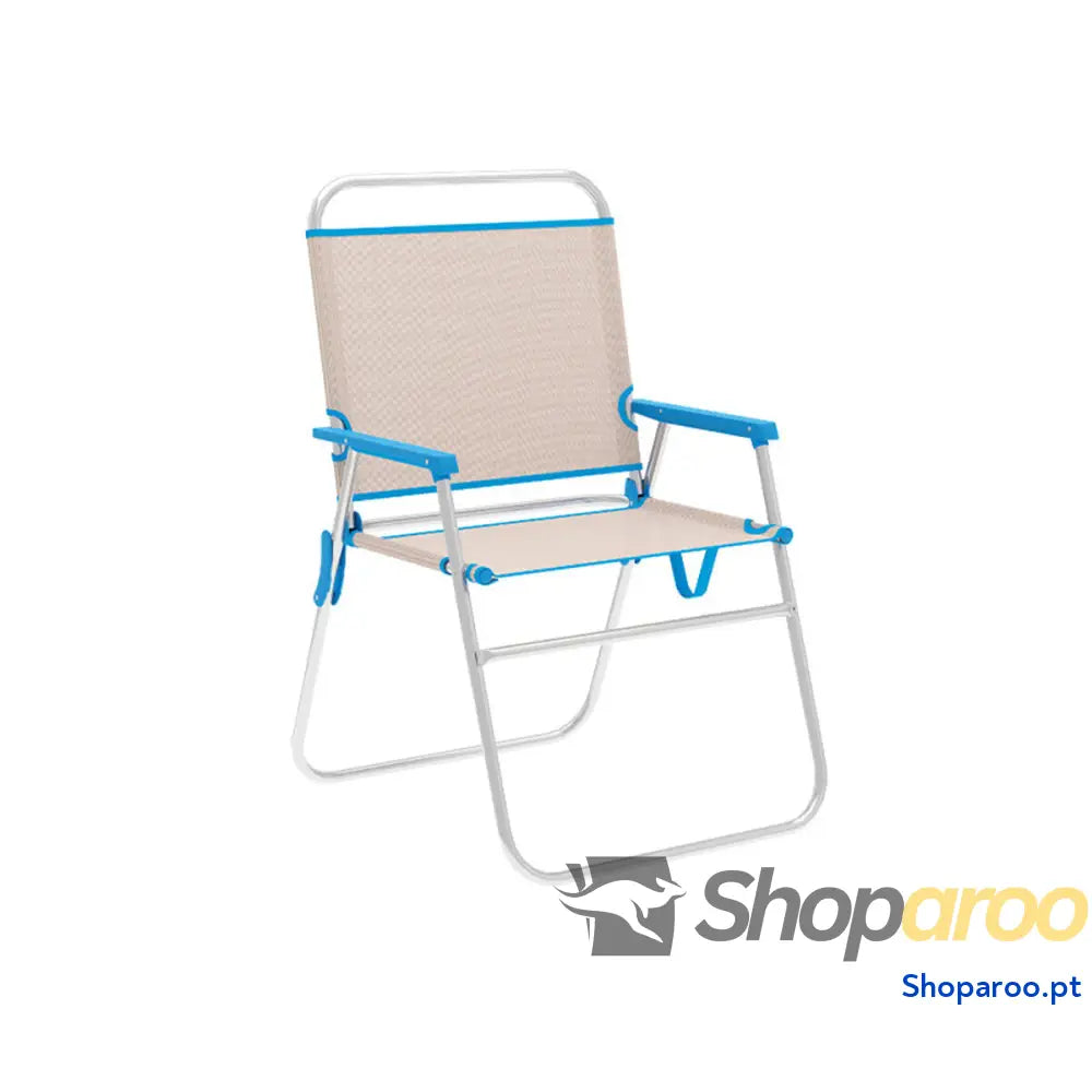 Marbueno Cadeira Dobrável Alumínio Bege/Azul Praia e Piscina 56X52X80 cm 10173