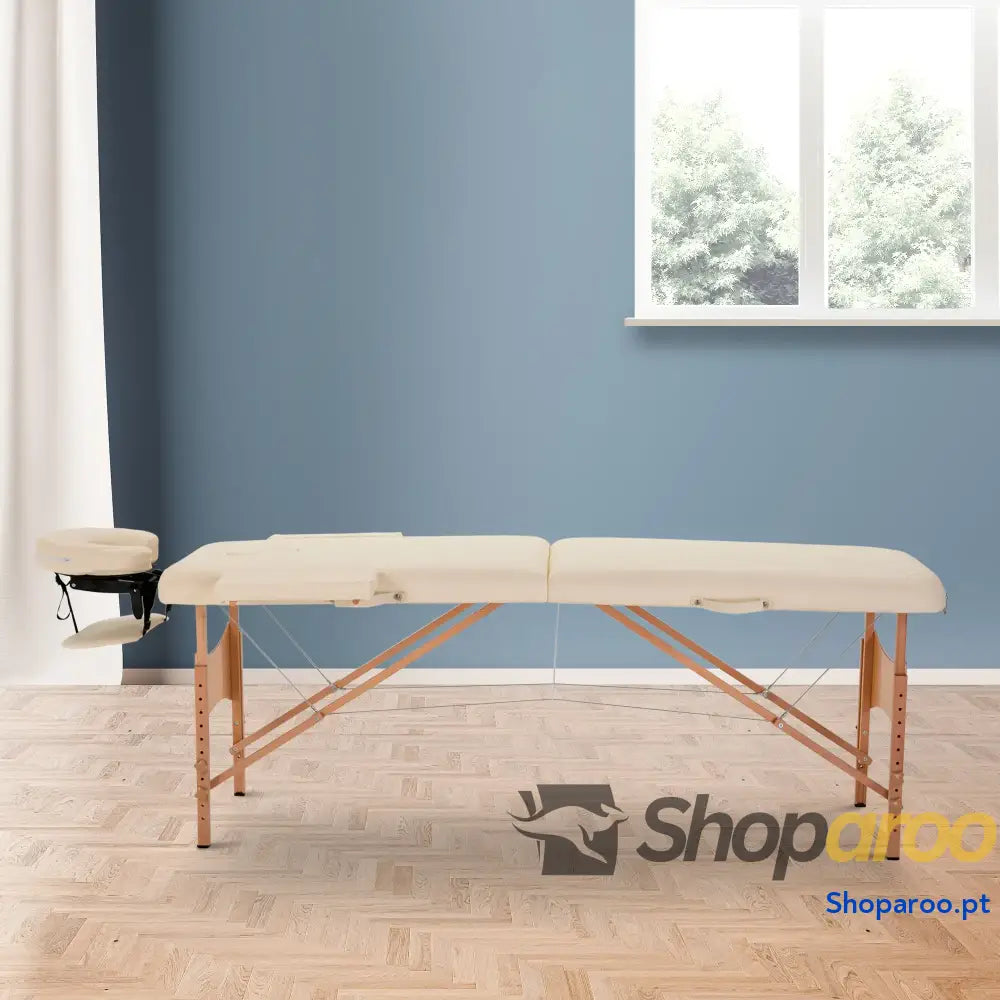 Marquesa de Massagem Dobrável em Madeira Altura Ajustável Creme