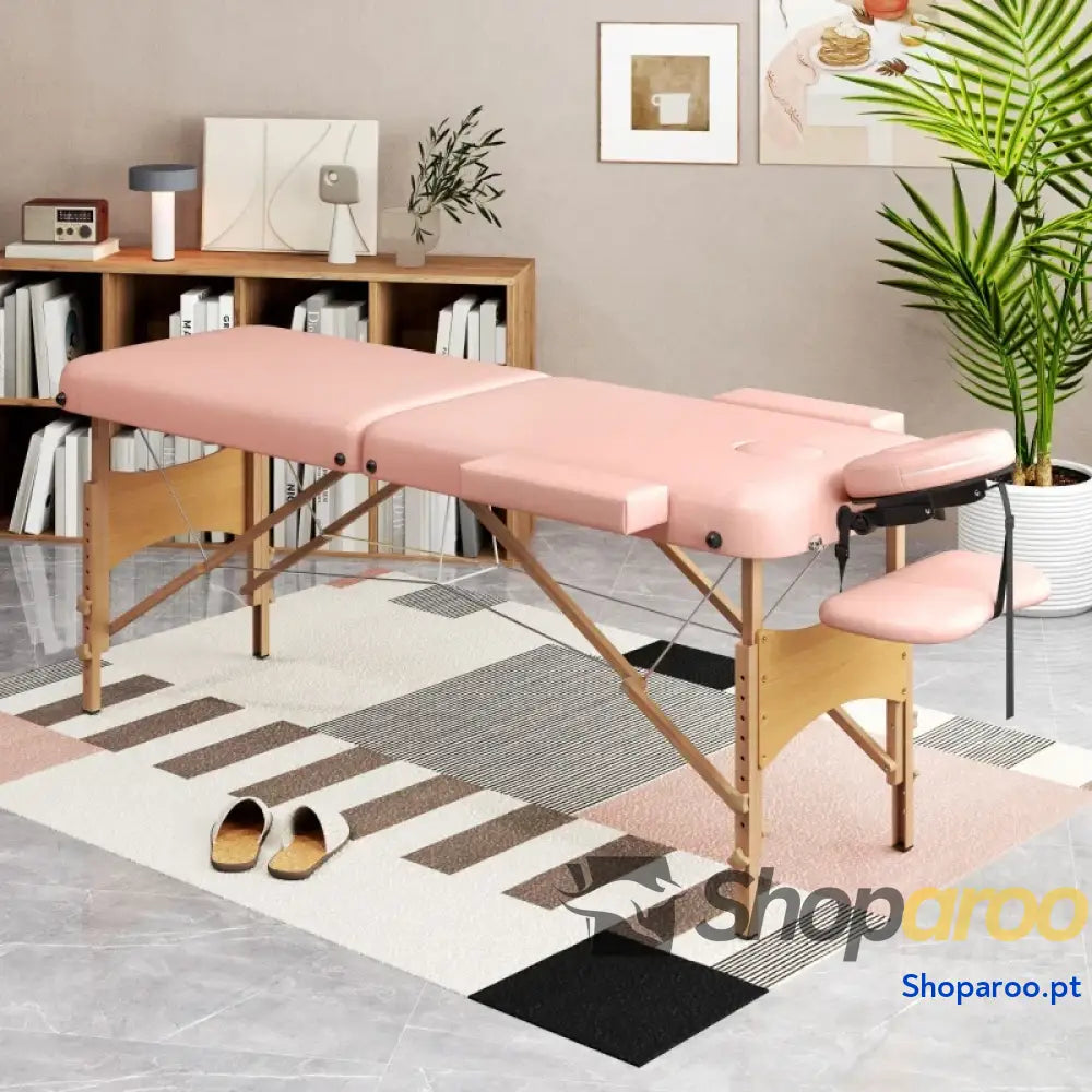 Marquesa de Massagem Dobrável em Madeira Altura Ajustável Creme