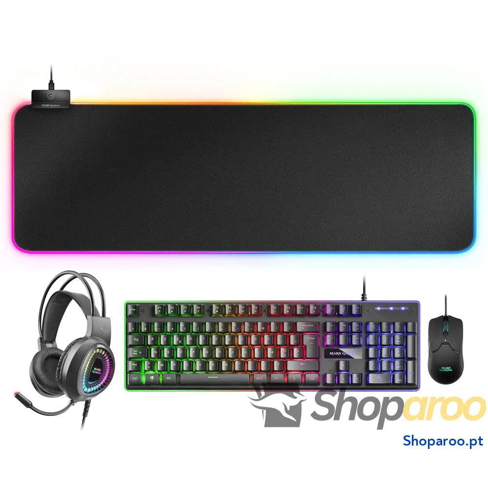 Mars Gaming MCPX Combo 3 em 1 com teclado H Mech iluminado rato ultraleve 10000 dpi software e tapete XXL compatível PC