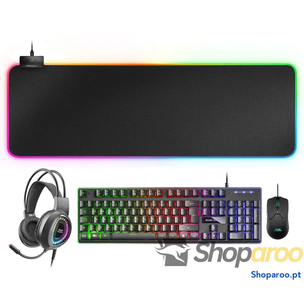 Mars Gaming MCPX Combo 3 em 1 com teclado H Mech iluminado rato ultraleve 10000 dpi software e tapete XXL compatível PC
