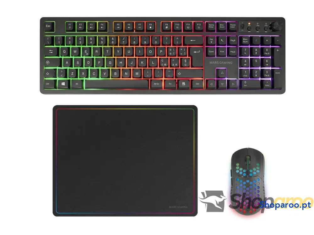 Mars Gaming MCPX Combo 3 em 1 com teclado H Mech iluminado rato ultraleve 10000 dpi software e tapete XXL compatível PC