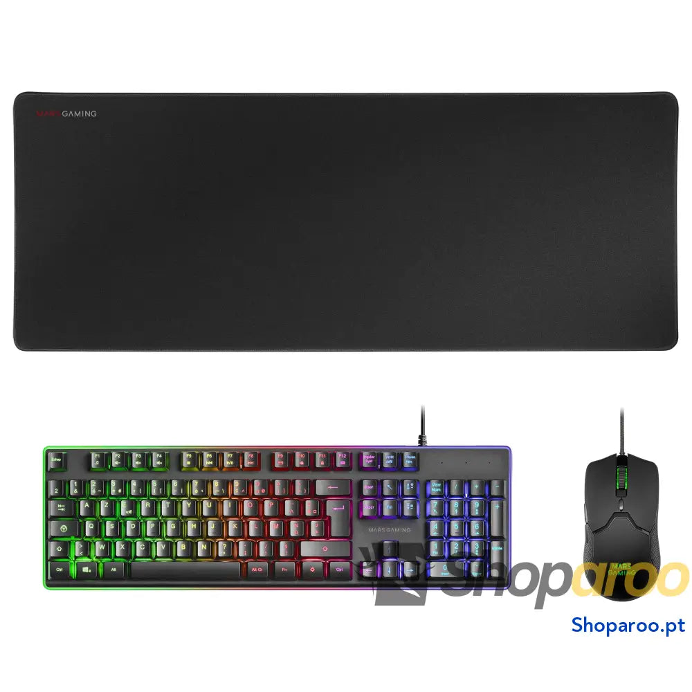 Mars Gaming MCPX Combo 3 em 1 com teclado H Mech iluminado rato ultraleve 10000 dpi software e tapete XXL compatível PC