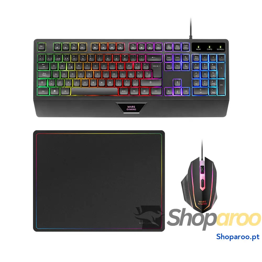 Mars Gaming MCPX Combo 3 em 1 com teclado H Mech iluminado rato ultraleve 10000 dpi software e tapete XXL compatível PC