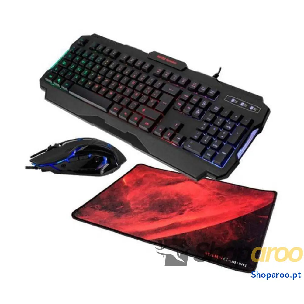Mars Gaming MCPX Combo 3 em 1 com teclado H Mech iluminado rato ultraleve 10000 dpi software e tapete XXL compatível PC