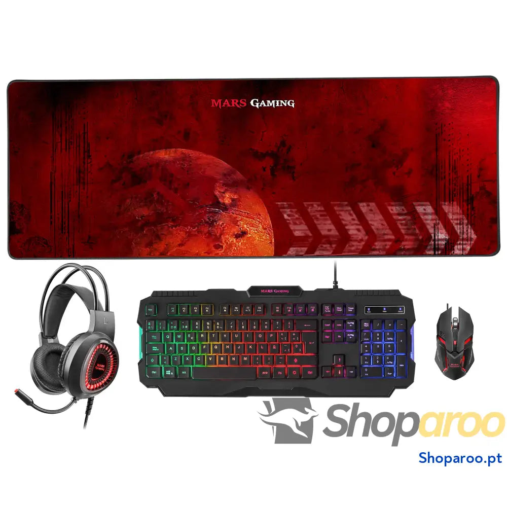 Mars Gaming MCPX Combo 3 em 1 com teclado H Mech iluminado rato ultraleve 10000 dpi software e tapete XXL compatível PC