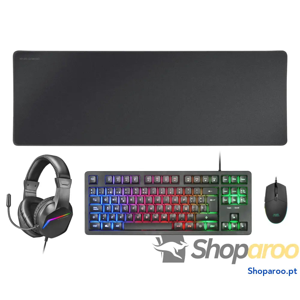 Mars Gaming MCPX Combo 3 em 1 com teclado H Mech iluminado rato ultraleve 10000 dpi software e tapete XXL compatível PC