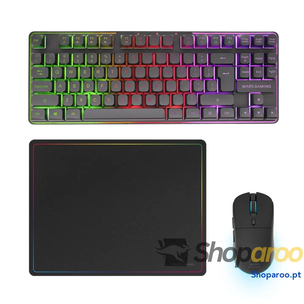 Mars Gaming MCPX Combo 3 em 1 com teclado H Mech iluminado rato ultraleve 10000 dpi software e tapete XXL compatível PC