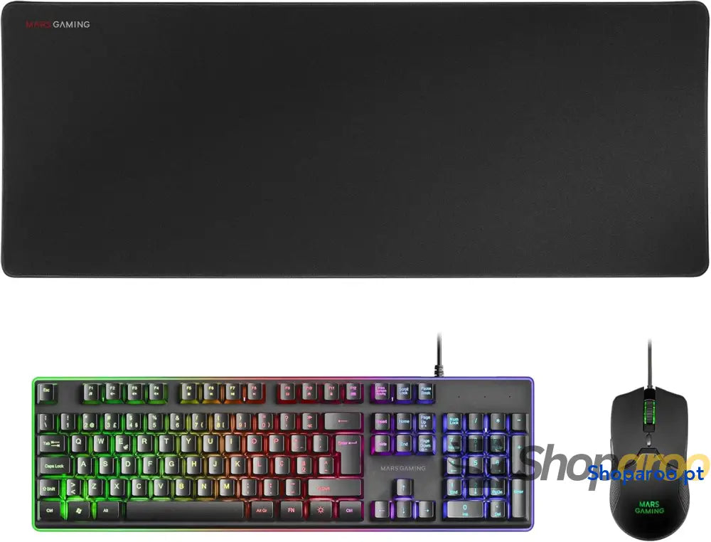 Mars Gaming MCPX Combo 3 em 1 com teclado H Mech iluminado rato ultraleve 10000 dpi software e tapete XXL compatível PC