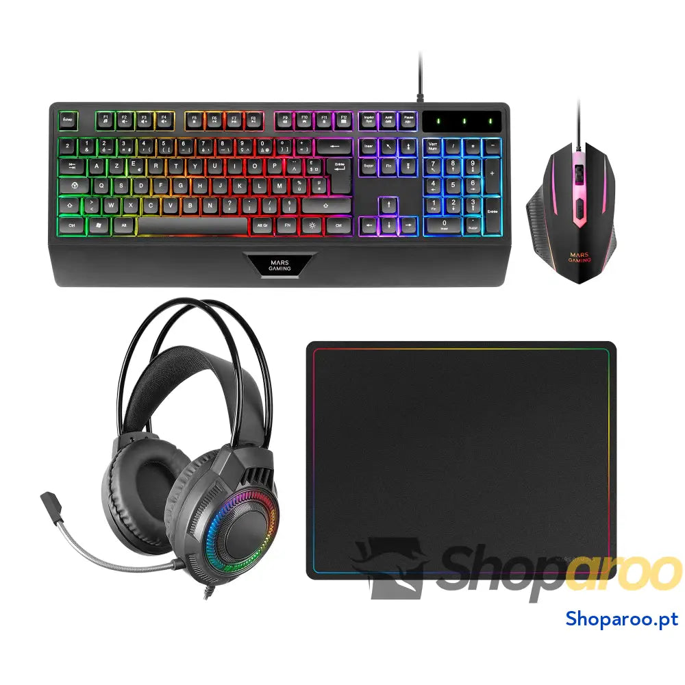 Mars Gaming MCPX Combo 3 em 1 com teclado H Mech iluminado rato ultraleve 10000 dpi software e tapete XXL compatível PC