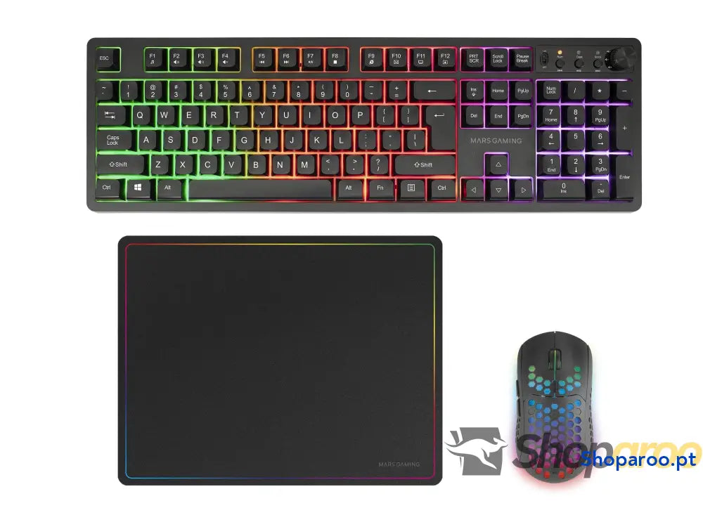 Mars Gaming MCPX Combo 3 em 1 com teclado H Mech iluminado rato ultraleve 10000 dpi software e tapete XXL compatível PC