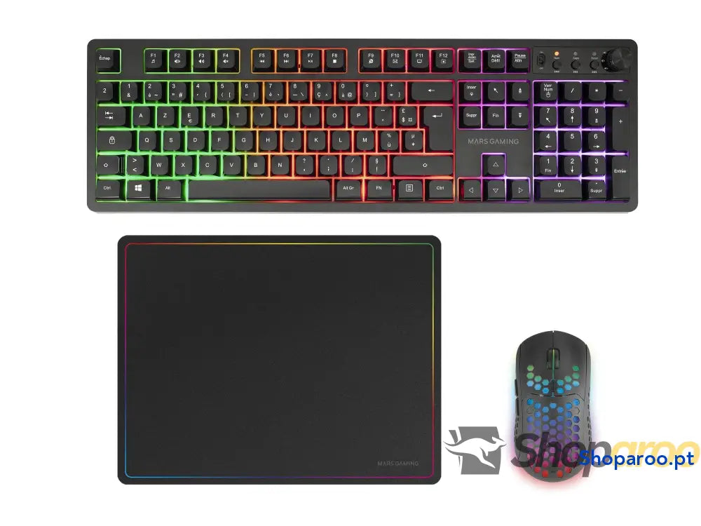 Mars Gaming MCPX Combo 3 em 1 com teclado H Mech iluminado rato ultraleve 10000 dpi software e tapete XXL compatível PC