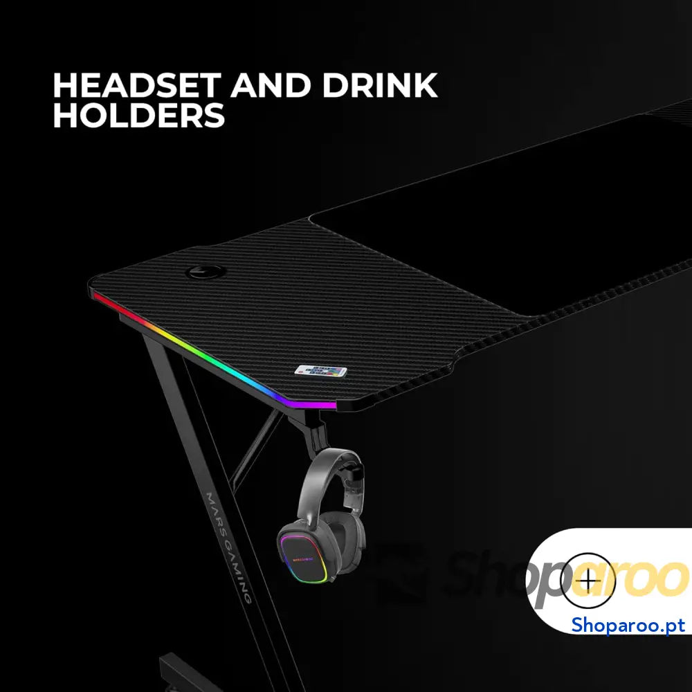 Mars Gaming MGD X160RGB Mesa de jogos ergonómica iluminação ARGB com comando fibra carbono tapete XXL suporte