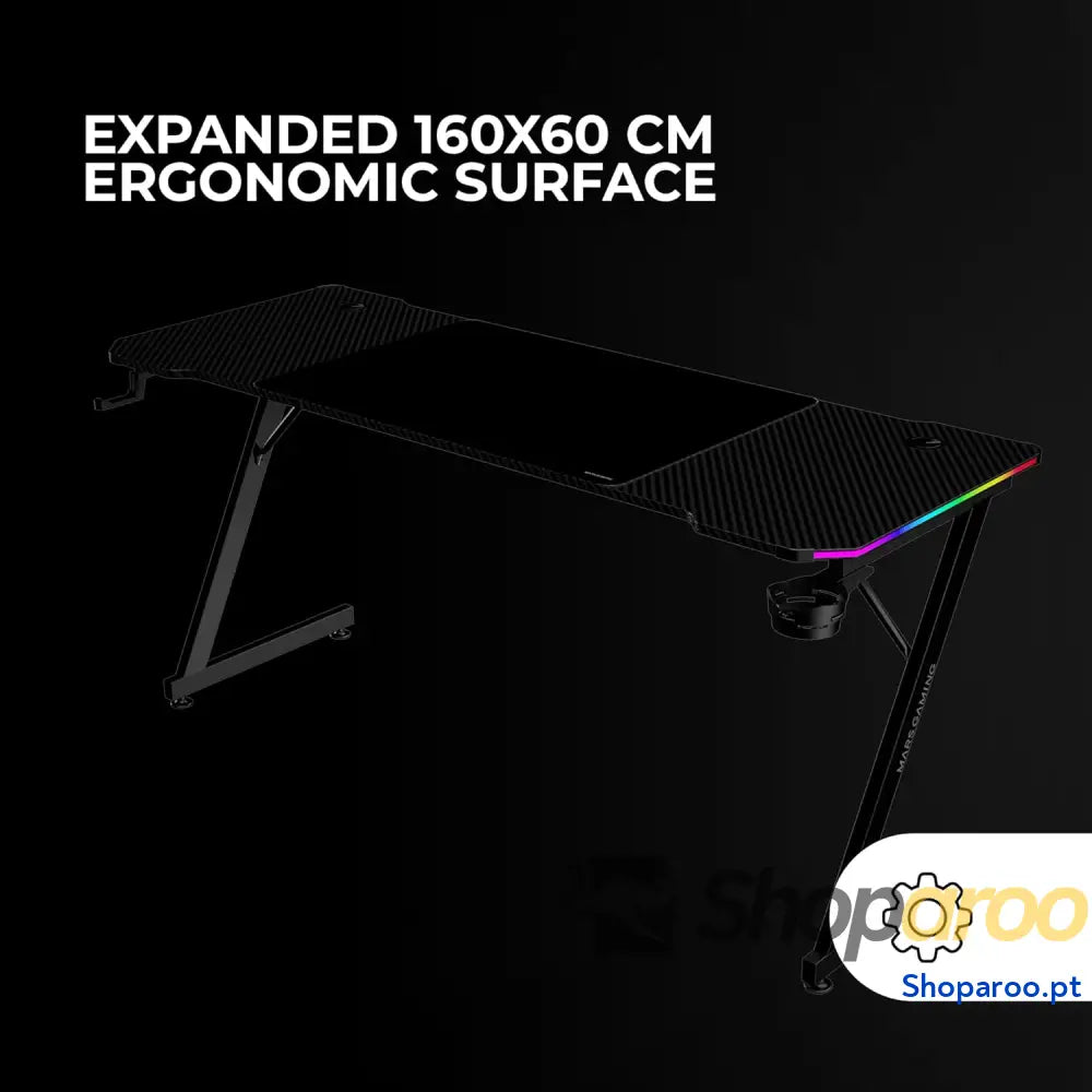 Mars Gaming MGD X160RGB Mesa de jogos ergonómica iluminação ARGB com comando fibra carbono tapete XXL suporte