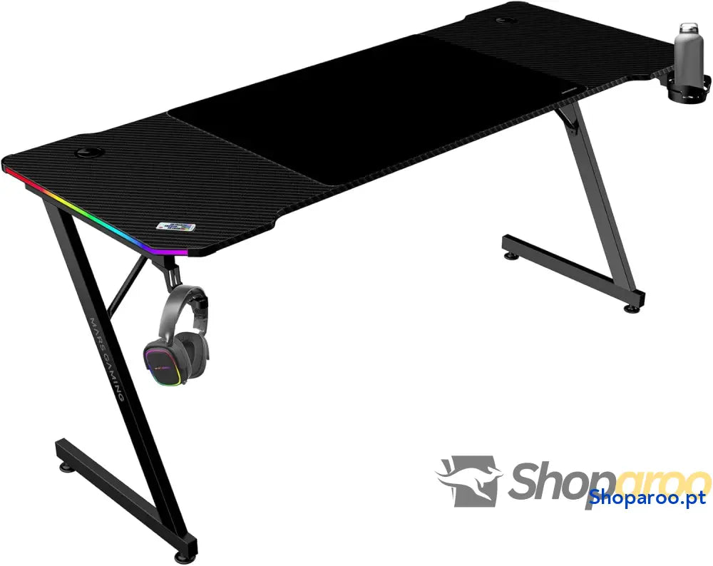 Mars Gaming MGD X160RGB Mesa de jogos ergonómica iluminação ARGB com comando fibra carbono tapete XXL suporte