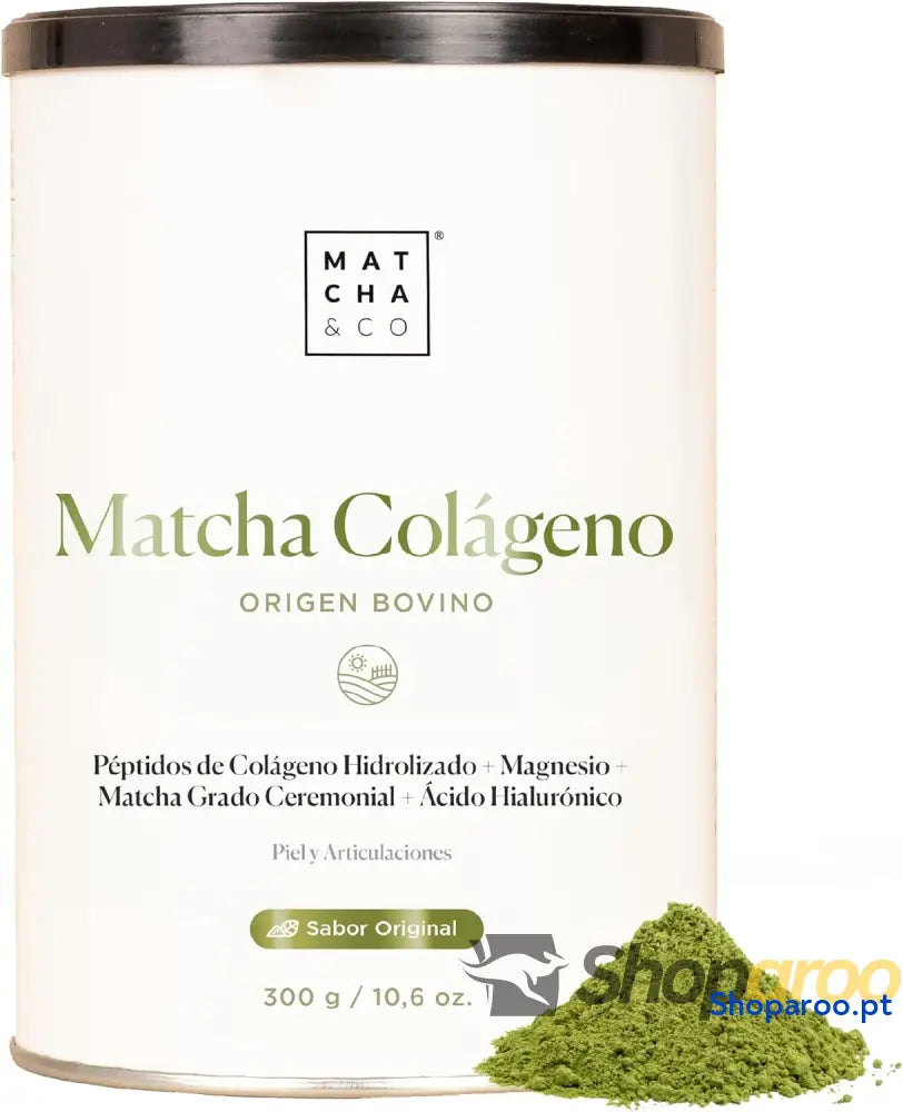 Colágeno em pó sabor matcha com magnésio para articulações e pele