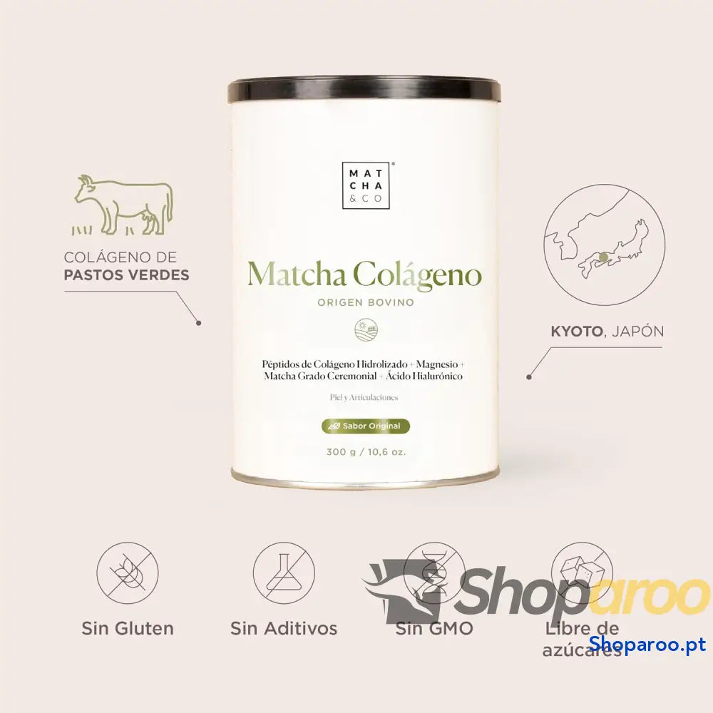 Colágeno em pó sabor matcha com magnésio para articulações e pele
