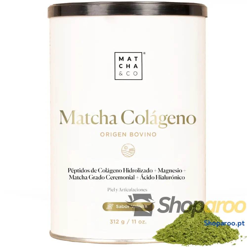 Colágeno em pó sabor matcha com magnésio para articulações e pele