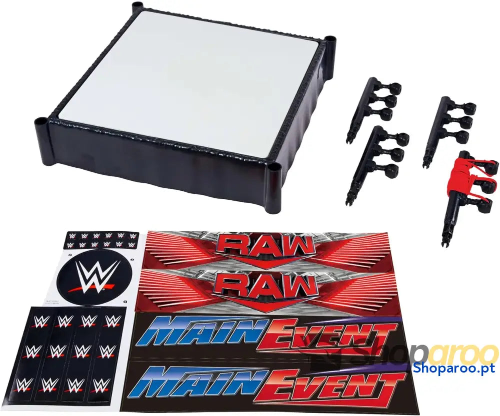 Mattel WWE Ring de superestrelas com autocolantes Main Event e RAW tapete molas cordas elásticas esticadas JDJ20