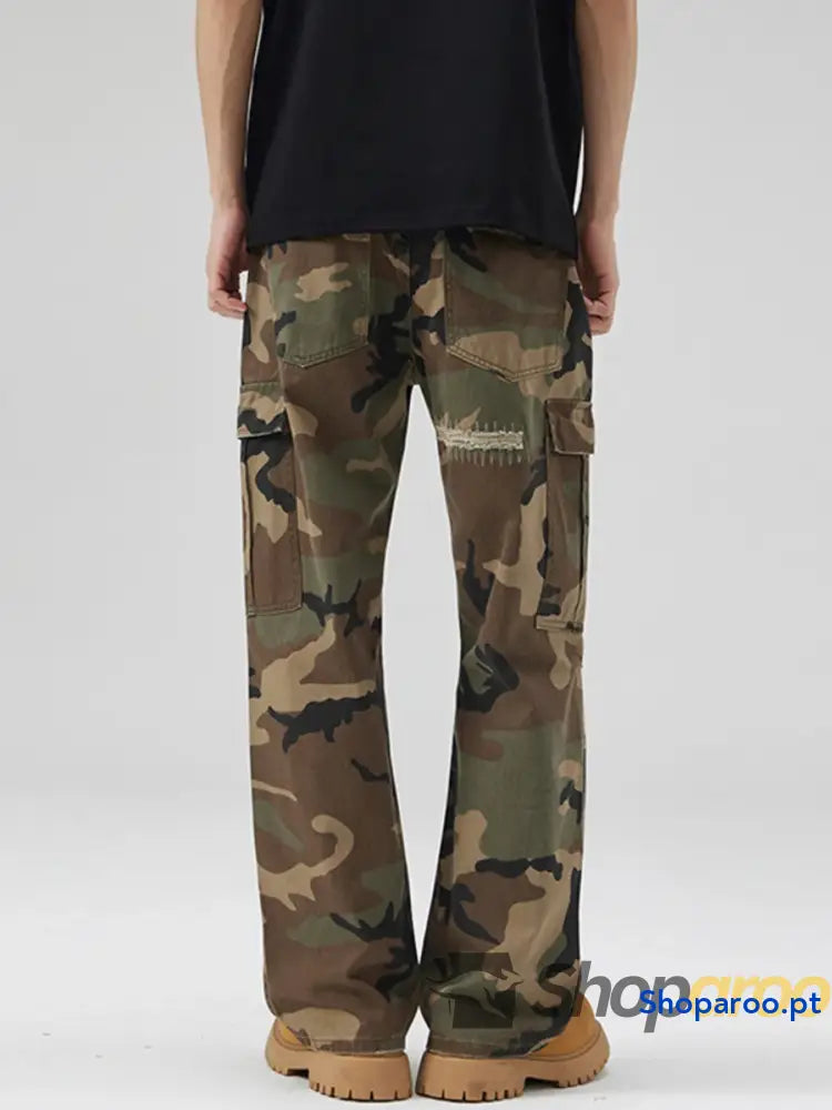 Men’s Distressed Camouflage Cargo Pants