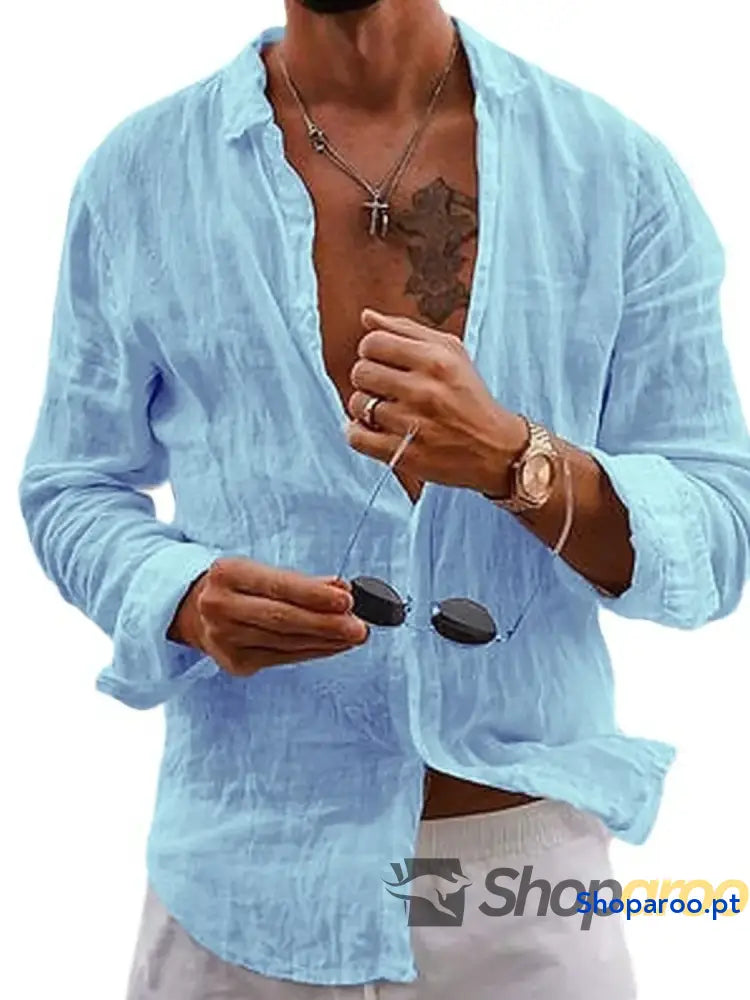 Men’s Full Size Button Up Long Sleeve Shirt Plus