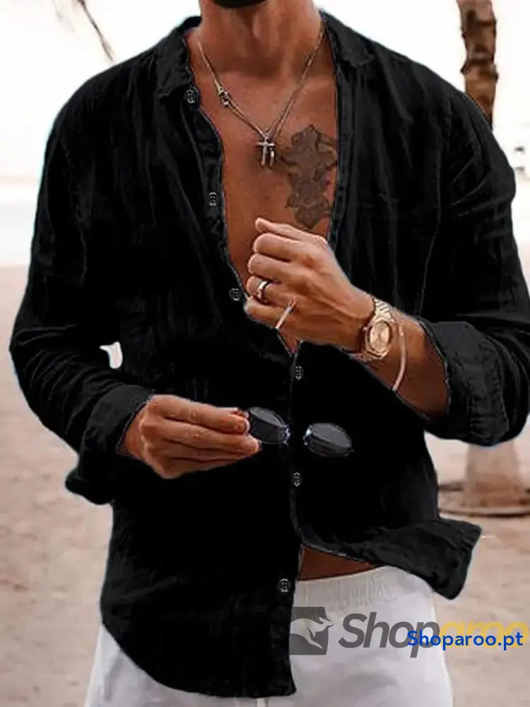 Men’s Full Size Button Up Long Sleeve Shirt Plus