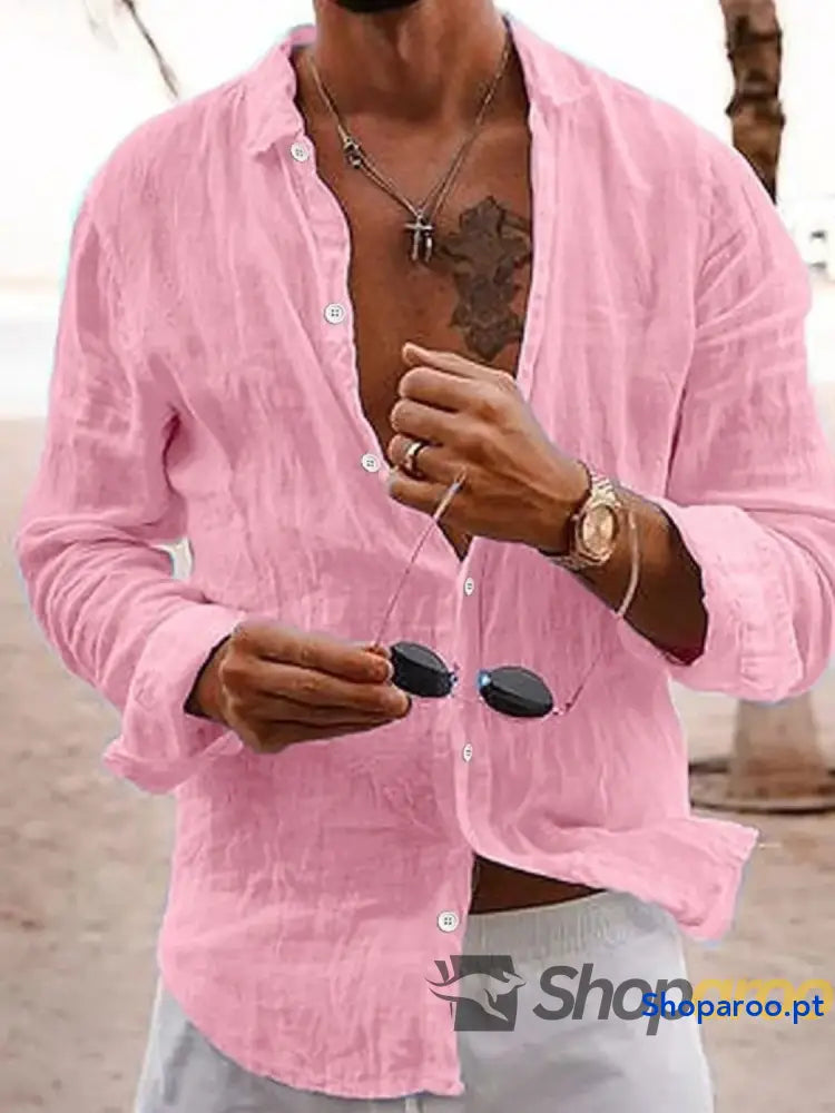 Men’s Full Size Button Up Long Sleeve Shirt Plus