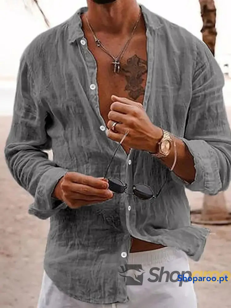 Men’s Full Size Button Up Long Sleeve Shirt Plus