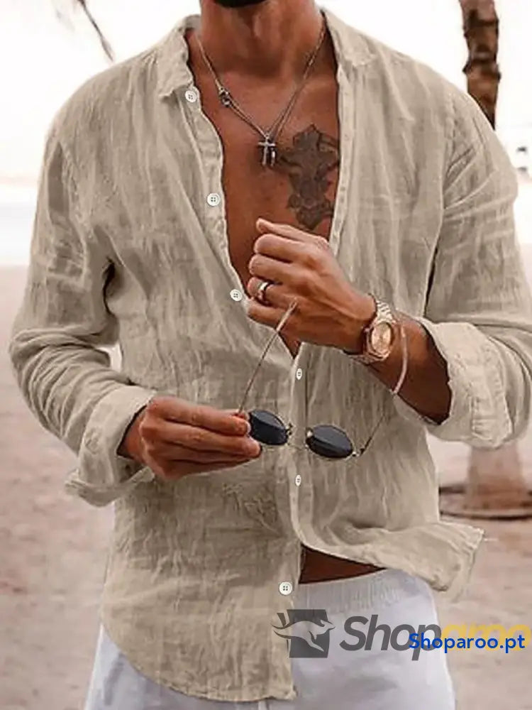 Men’s Full Size Button Up Long Sleeve Shirt Plus