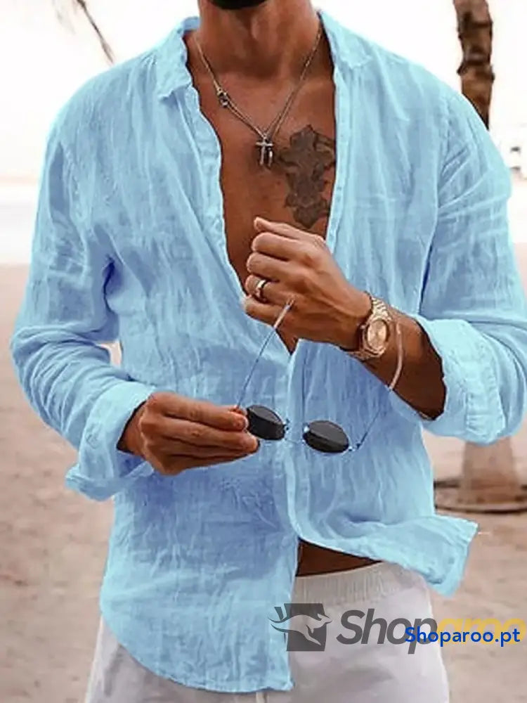 Men’s Full Size Button Up Long Sleeve Shirt Plus