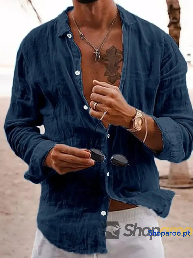 Men’s Full Size Button Up Long Sleeve Shirt Plus
