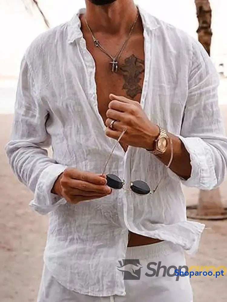 Men’s Full Size Button Up Long Sleeve Shirt Plus