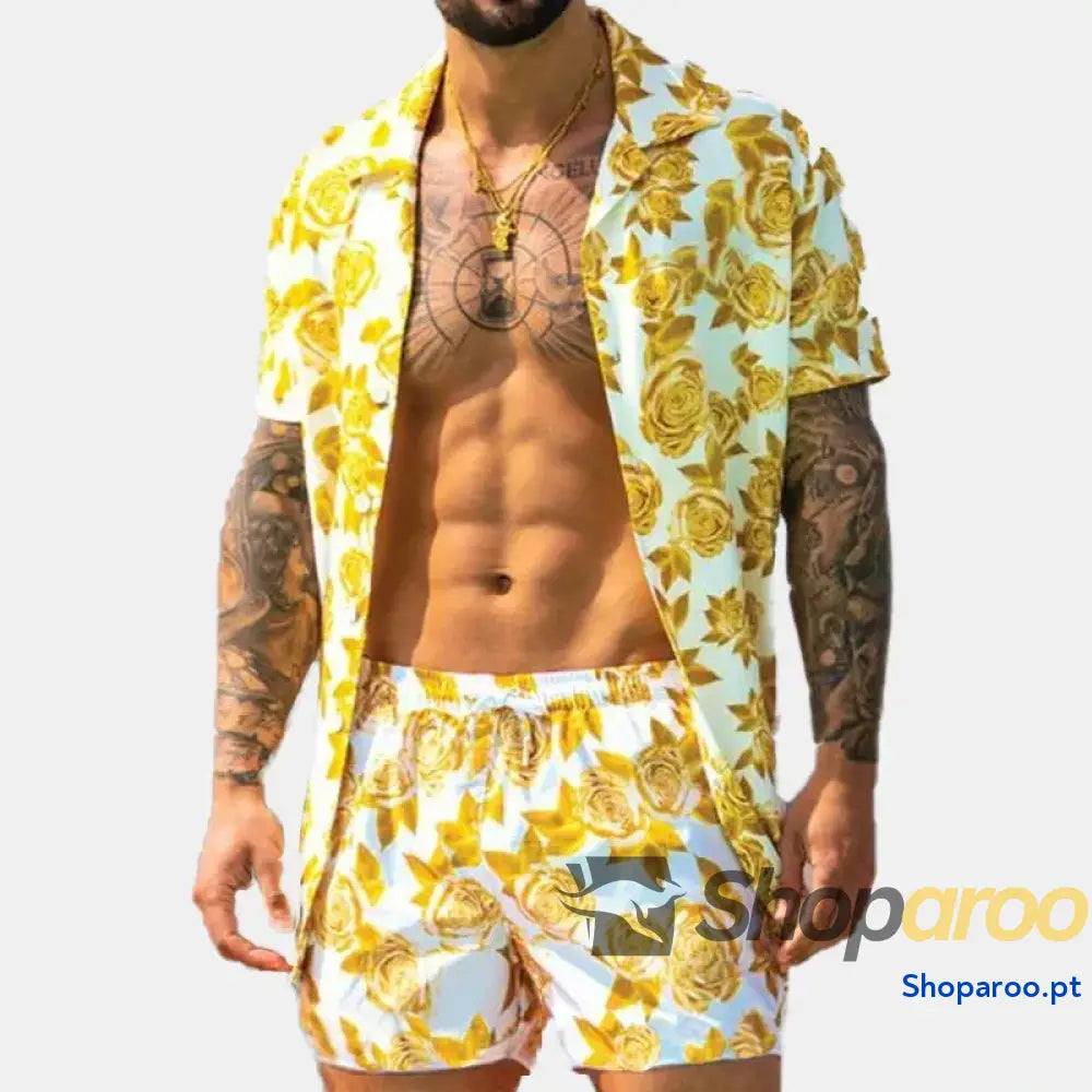 Conjunto de camisa e calções para homem tamanho grande plus size